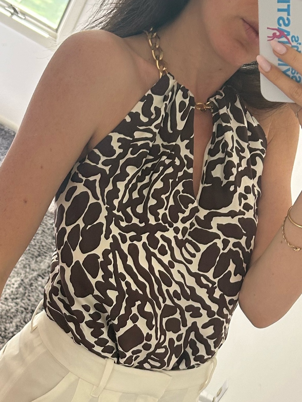 MILLY silk top gold chain neck line size 4